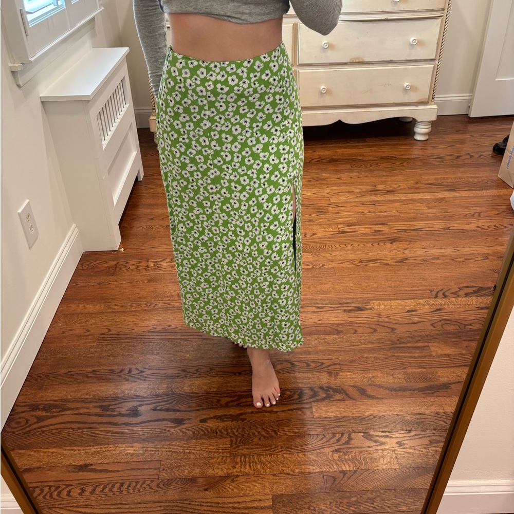 Anthropologie Floral Green Skirt